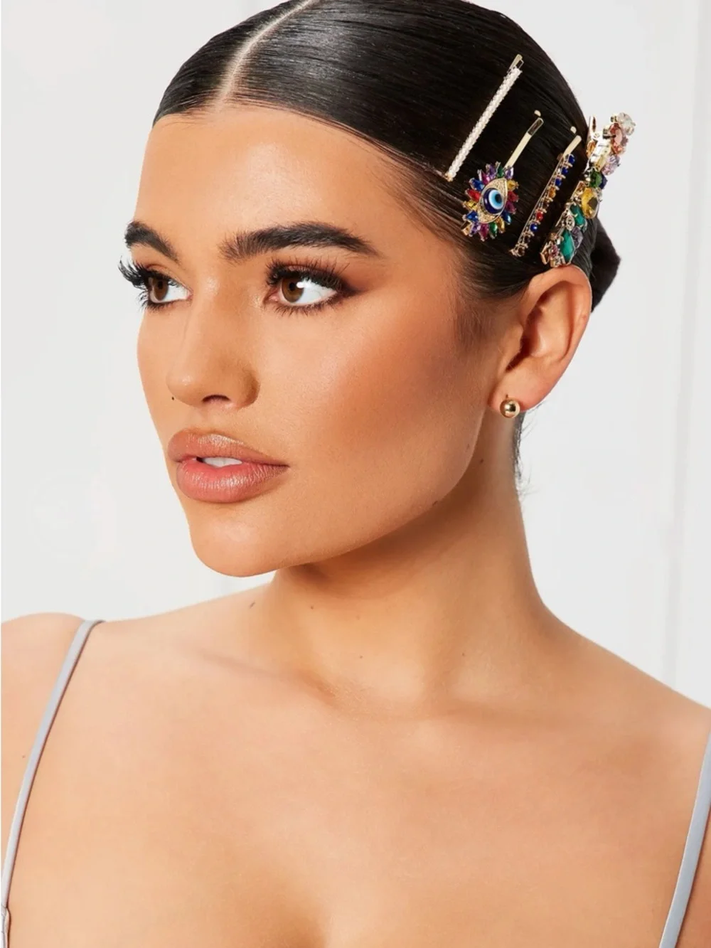 Fashion Nova Rhinestone Evil Eye Barrette Set NWT